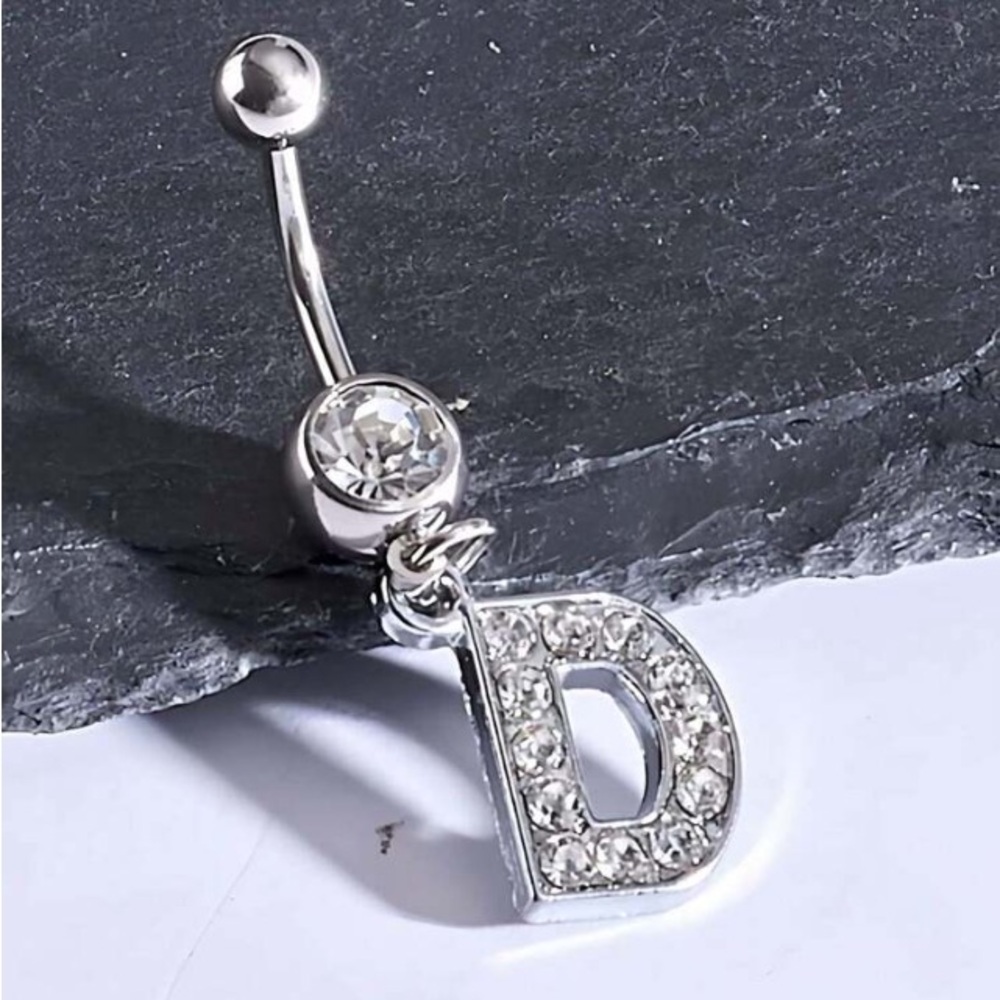 Belly bottom Ring /Navel Letter D Pendant Stainless Steel Inlaid Cubic Zirconia,